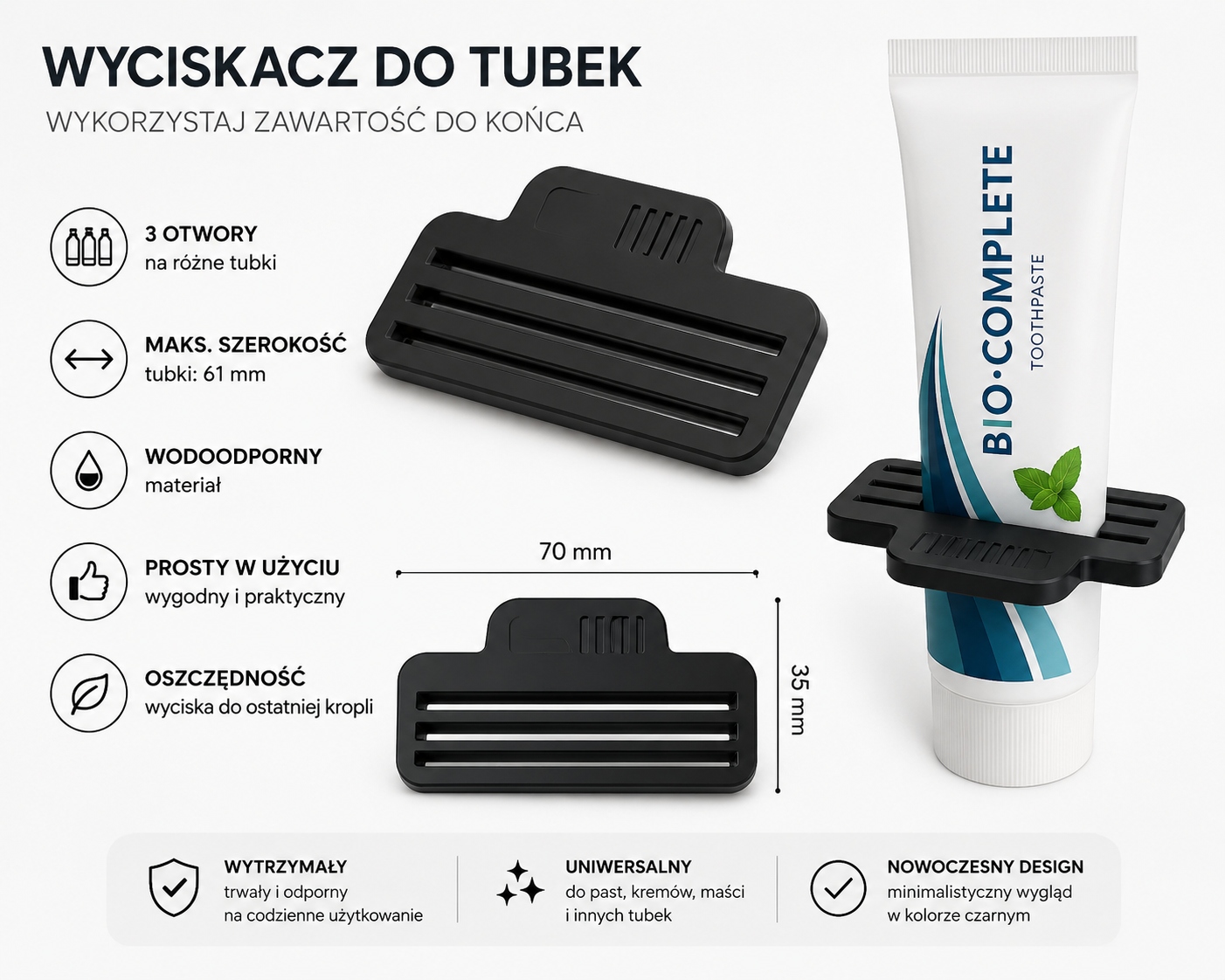 Uniwersalny wyciskacz do tubek pasty i kremów – czarny — zdjęcie 2