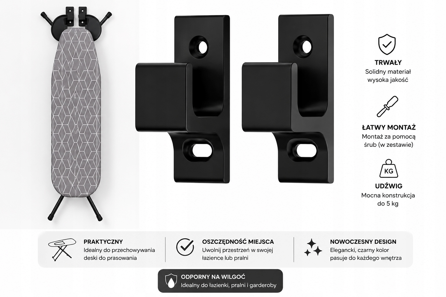 Czarny uchwyt na deskę do prasowania — zdjęcie 3